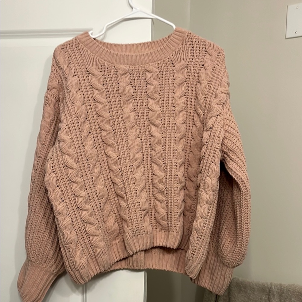 Cozy Pink Cable Knit Sweater